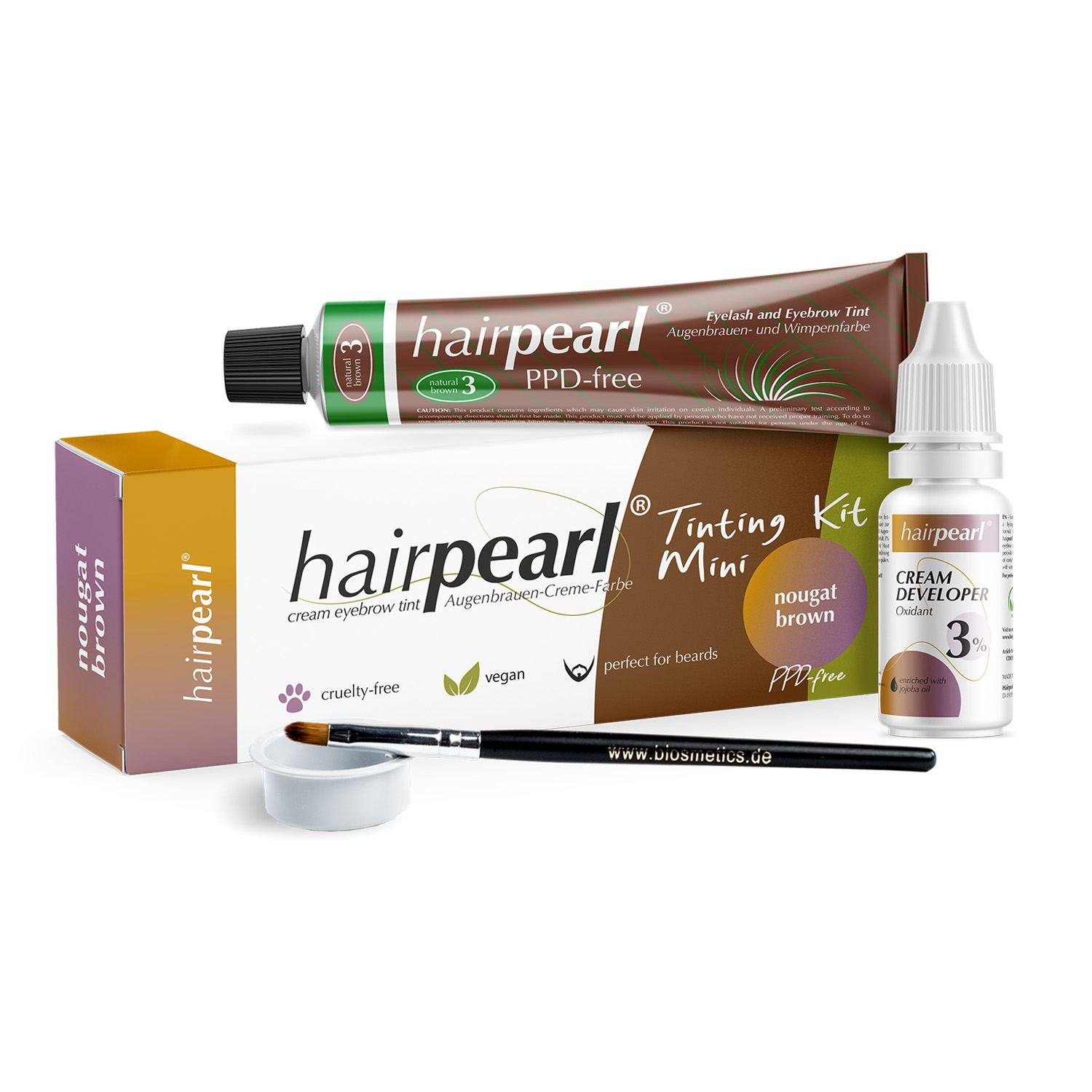 HairPearl Cosmetics Tinting Kit Mini PPD Free - set na farebnie obočia, rias alebo brady