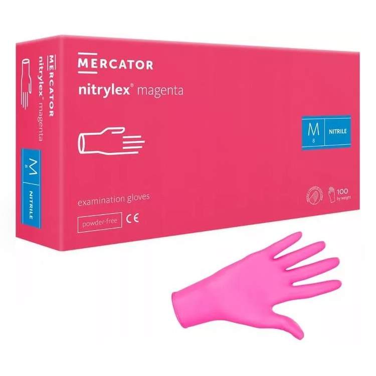 Mercator Nytrilex Powder Free Magenta Gloves - růžové rukavice bezpudrové, nitrilové, 100 ks