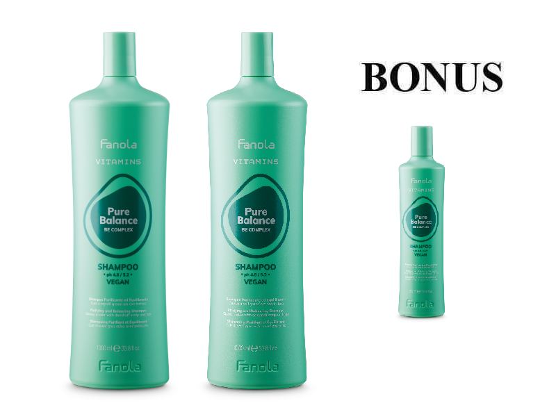 AKCIA: 2x Fanola Vitamins Pure Balance Shampoo - šampón proti lupinám/na mastné vlasy, 1000 ml + šampón 350 ml